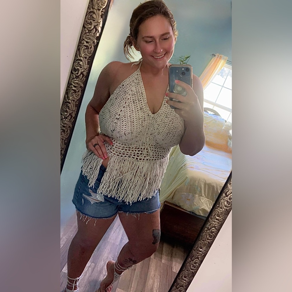 Cream Halter Fringe Knit Top- Meet Your Posher, Jessie 😃